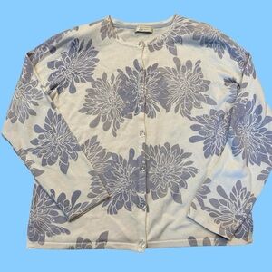 Christopher & Banks Blue and Cream Floral Cardigan